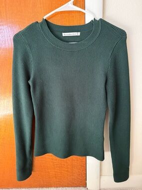 Abercrombie & Fitch Ribbed Long Sleeve Top in Dark Green